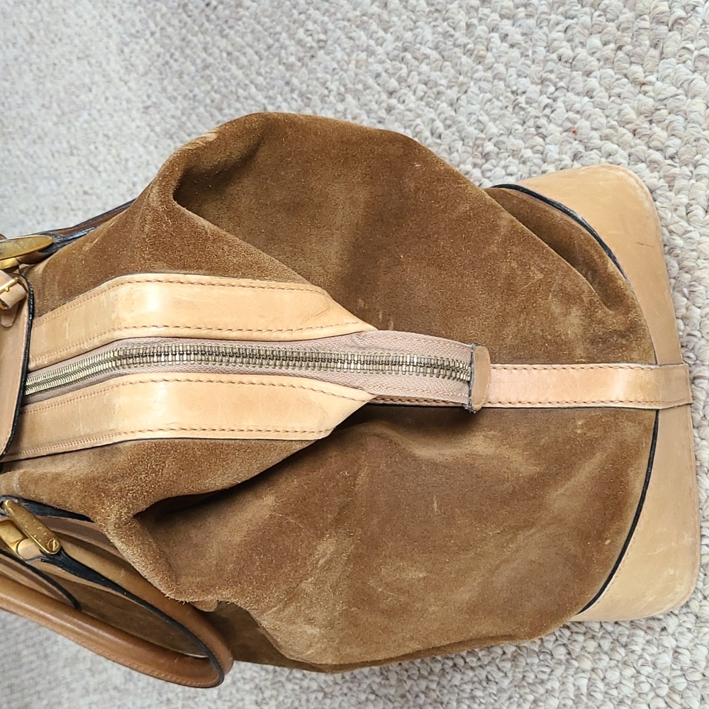 GUCCI suede travel bag, vintage, large rectangular satchel, rare - Picture 5 of 16